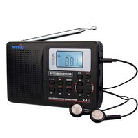 TIVDIO V111 Portable Radio AM FM Shortwave Transistor Radio DSP AA Battery Powered with Digital Alarm Clock Sleep Timer with Earphones(Black)