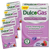 (5 Pack) Dulcogas Maximum Strength Antigas Tablets, Wild Berry, 18 Ct ea.