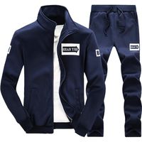 Clearance! Sunfei Men's Autumn Winter Thicken Sweatshirt Top Pants Sets Sports Suit Tracksuit (Navy-02, XXXX-Large)