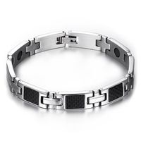 XUANPAI Stylish Stainless Steel Carbon Fiber Inlay Magnetic Therapy Bracelet for Men,Sliver&Black