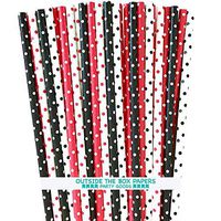 Paper Drinking Straws - Black Red and White Polka Dot - Ladybug Theme - 7.75 x .25 Inches - 100 Pack - Outside the Box Papers Brand