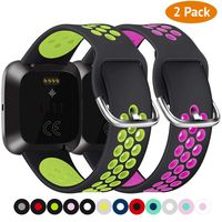 Compatible for Fitbit Versa | Soft Silicone Replacement Sport Band for Versa 2/Versa Lite/Versa 1/SE (2 Pack - Black|Green Black|Magenta, Small)