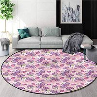RUGSMAT Floral Modern Vintage Rugs,Butterfly Cartoon Style Living Dinning Room & Bedroom Rugs Diameter-47