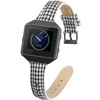 YiJYi Slim Woven Leather Bands Compatible with Fitbit Blaze,Chic Canvas Fabric Band Plus Soft Leather Lining Replacement Strap Wristband (Houndstooth/Black Frame)