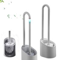 Povinmos Simple Bathroom Magnetic Toilet Bowl Brush Cleaner Quick Drying Holder with Stand Base Set,Gray