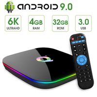 Android 9.0 TV Box 4GB RAM 32GB ROM, Q Plus Android Box Quad-Core 2.4GHz WiFi 3D Ultra HD 6K H.265 USB 3.0 Smart TV Box