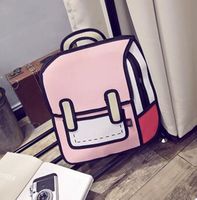 Genius_Baby 3D Drawing Paper Bag Comic Vintage Backpack for College Girls Laptop Bag (Pink)