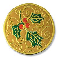 Full-Color Holly Embossed Gold Foil Seals, 32 Count