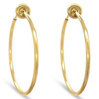 Aloha Earrings - Clip On Hoop Earrings for Women - Silver and Gold-Tone Brass Spring Hoops for Non-Pierced Ears (Gold Large)