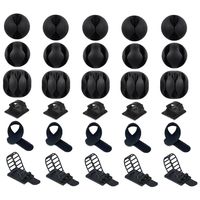 Cable Clips Set, 30 Pcs Cable Organizer Including 25pcs Self Adhesive Cord Holders and 5pcs Cable Ties for Cable, Charging & Mouse Cord, Wire Management System