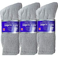 USBingoshop 3 Pairs Mens Physicians Approved Crew Ankle Diabetic Socks Cotton (V-3-PK-DCrew-Gray)