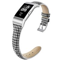 NAHAI Bands Compatible with Fitbit Charge 2, Thin Narrow Breathable Canvas Fabric Replacement Bands Slim Sport Strap Wristband for Fitbit Charge 2, Women Men, Small, Black/White Plaid