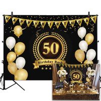 Allenjoy Gold and Black Balloons 50th Birthday Photography Backdrop for Adult 7x5ft Fifty Years Old Party Photo Background Studio Props
