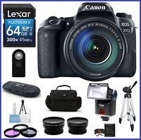 Canon EOS Rebel 77D DSLR Camera with EF-S 18-135mm f/3.5-5.6 is USM Lens (USA Warranty) PRO Bundle; 64GB SDXC Class 10 Memroy Card + Telephoto & Wide Angle Lenses + Flash + More