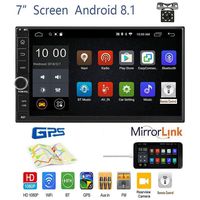 Android 8.1 Car Stereo Radio Receiver, Double Din 7'' HD Touch Screen Head Unit, Support Bluetooth Dual System Mirror Link Built-in GPS WiFi+8 LED Lights Backup Camera