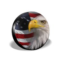 Jackmen Spare Tire Cover Bald Eagle American Flag Polyester Universal Dust-Proof Sunscreen Wheel Covers for Jeep Trailer RV SUV Truck and Many Vehicles (14" 15" 16" 17")