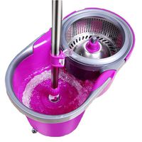 SHPING Mops Rotating mop, 360 degree free rotation, mop and bucket set, dual drive, hand wash free, wet and dry, with 2/3 microfiber mop head, clean all types of floor, stainless steel rod, purple/w