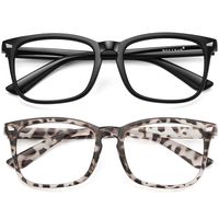 MEETSUN Blue Light Blocking Glasses Nerd Eyeglasses Frame,Anti Blue Lights Computer Reading Gaming Glasses For Women Men 2 Pack Black Leopard Tortoise HEV Clear Lens