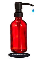 Industrial Rewind Glass Soap Dispenser with Black Pump and Non Slip Coaster - 8oz Soap Bottle or Lotion Bottle (Red/Black)