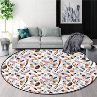 RUGSMAT Feather Round Area Rugs Living Room,Romantic Tribal Design Door Mat Indoors Bathroom Mats Non Slip Diameter-51