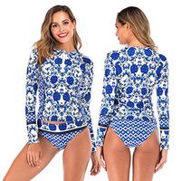 Meidexian888 Women's Sexy Rash Guard Long Sleeve Printed Sports Swimming Swimwear Diving Suit Piece Water Surfing Swimsuit (Multicolor, S)