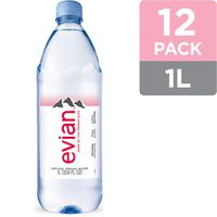Evian Natural Spring Water (One Case of 12 Individual Bottles, each bottle is 1 liter) Naturally Filtered Spring Water in Large Bottles