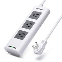 Desktop Power Strip with USB JACKYLED 10ft Flat Plug Surge Protector 3 Outlet Portable Lightweight Electrical Power Outlet Extender Fire-Retardant USB Charging Station for Travel Home Office White