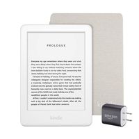 Kindle Essentials Bundle including All-new Kindle, now with a built-in front light, White - with Special Offers, Kindle Fabric Cover - Sandstone White, and Power Adapter