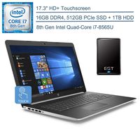 2019 HP 17.3" HD+ Touchscreen Laptop Computer, 8th Gen Intel Quad-Core i7 8565U up to 4.6GHz, 16GB DDR4 RAM, 1TB HDD + 512GB PCIE SSD, HDMI, Silver, Windows 10 Home + EST 320GB External Hard Drive