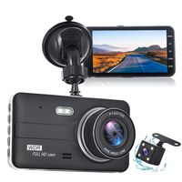 Front and Rear Dual Dash Cam 1080P DVR Dashboard Camera Full HD 4 Inch IPS Screen 170°Wide Angle, WDR, G-Sensor, Loop Recording, Parking Monitor, Motion Detection, Night Vision