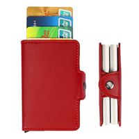 Pinleg Women Men ID Credit Card Protector Leather Wallet Card Holder Package Box Credit Cards/ID Card/Gift Cards (Red)