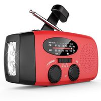 Emergency Hand Crank Self Powered AM/FM NOAA Solar Weather Radio with LED Flashlight, 1000mAh Power Bank Compatible for iPhone/Smart Phone (Red)