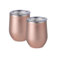 Maars Bev Stainless Steel Stemless Wine Glass Tumbler with Lid, Vacuum Insulated 12 oz Rose Gold Cup | Spill Proof, Travel Friendly, Classic Cocktail Drinkware - 2 Pack Set