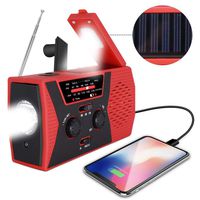 Jzenzero Emergency SOS Alarm Weather Radio Hand Crank Solar Power LED Flashlight Outdoor Tool Red