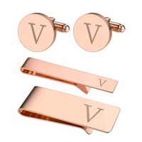 BodyJ4You 4PC Cufflinks Tie Bar Money Clip Button Shirt Personalized Initials Letter V Gift Set