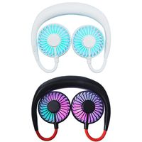 Hands-Free Neck Hanging Fan, Portable Mini LED Fan, USB Rechargeable 2000mAh Sports Fan, 3 Speed Settings, 2 Colors Light, 7 Blade Dual Fans for Office, Sport, Outdoor Travel (2 Pack)