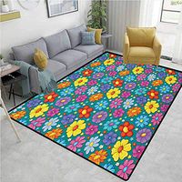 YucouHome Kids Oriental Area Rug Extra Large, Flowering Spring Freshness Cute Childish Nursery Playroom Baby Daisy Peony Lily Petals, Fashionable High Class Living Dinning Room(6'x 9') Multicolor
