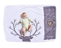 AmazingM Monthly Baby Boy Milestone Blanket Photo Blanket, 1-12 Months Baby Shower Gifts for Boy or Girl(with a Bonus Flower Frame),30''X40''