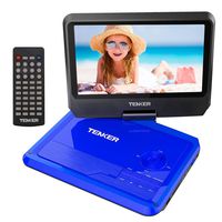 TENKER 9.5" Portable DVD Player with Swivel Screen, Rechargeable Battery and SD Card Slot & USB Port, Blue