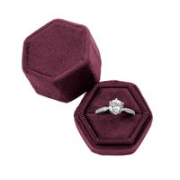 Koyal Wholesale Velvet Ring Box, Burgundy, Hexagon Vintage Wedding Ceremony Ring Box with Detachable Lid, 2 Piece Engagement Ring Box Holder, Modern Proposal Idea, Slim Ring Box Display