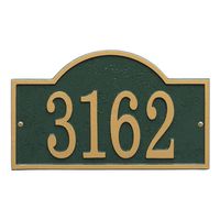 Whitehall Personalized Cast Metal Address Plaque - Custom House Number Sign - Arched Rectangle (12" x 7.25") - Green with Gold Numbers