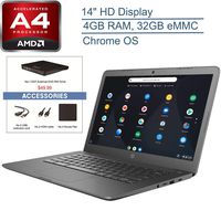 2020 HP 14 Chromebook 14" Laptop Computer/ AMD A4-9120C up to 2.4GHz/ 4GB DDR4 RAM/ 32GB eMMC/ 802.11ac WiFi/ Bluetooth 4.2/ USB 3.1 Type-C/ Gray/ Chrome OS, EST USB External DVD + Accessories