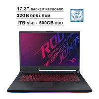 2020 ASUS ROG 17.3 Inch FHD 1080P Gaming Laptop (Intel 6-Core i7-9750H up to 4.5GHz, NVIDIA GTX 1660 Ti 6GB, 32GB DDR4 RAM, 1TB SSD (Boot) + 500GB HDD, Backlit KB, WiFi, Bluetooth, HDMI, Windows 10)