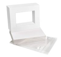 Golden State Art, Acid-Free Pre-Cut 8x10 White Picture Mat Sets. Includes Pack of 25 White Core Bevel Cut Mats for 5x7 Photos, 25 Backing Boards and 25 Crystal Clear Plastic Bags