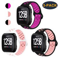 CAVN 3-Pack Bands Compatible with Fitbit Versa Smartwtach for Men Women, Sweat Resistant Replacement Accessory Strap Bracelet (L/6.8"-8.9", Black/Rose+White/Peach+Black/Peach)