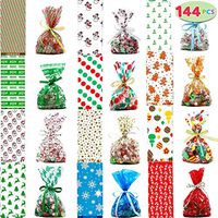144 PCs Christmas Cellophane Goody Bags Assortment for Holiday Treats, Christmas Party Favors, Cello Candy Bags, Christmas Gifts, Party Supplies, Christmas Goodie Bags