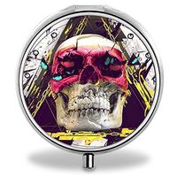 Skull Pill Case, Round Stainless Drug Organizer Container Medicine Cover for Pocket Daily&Weekly