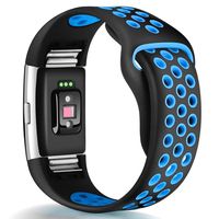 GeekSpark Bands Compatible for Fitbit Charge 2, Replacement Accessory Breathable Wristbands with Air Holes Compatible for Fitbit Charge 2 HR Black/Blue Large