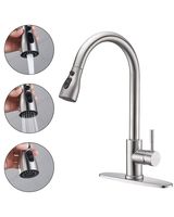 Keonjinn Stainless Steel Kitchen Faucets, High Arc Single Handle Pull out Brushed Nickel Kitchen Faucet, Single Level with Pull down Sprayer