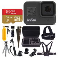 GoPro HERO8 Black Waterproof Action Camera with Touch Screen 4K HD Video 12MP Photos + Sandisk Extreme 32 GB Micro SD Memory Card + Hard Case + Gopro Hero 8 - Deluxe Accessory Bundle